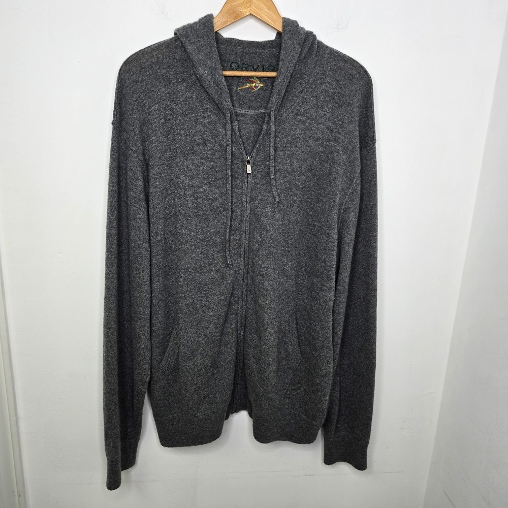 Orvis Dark Charcoal Zip Hooded Knit Sweater